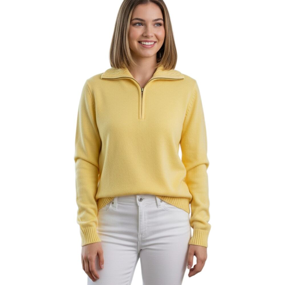 NWT Studio Works Sweater Women Large Bright Yellow Knit Shawl Zip Collar Cotton
